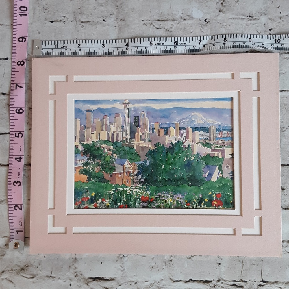 Seattle Skyline 8x10 Matted Watercolor Print - Picture 2 of 4